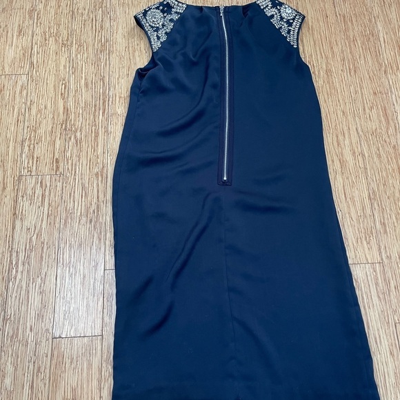 Tory Burch, sleeveless navy dress w/embellishments on shoulders, exposed zipper - Picture 3 of 4
